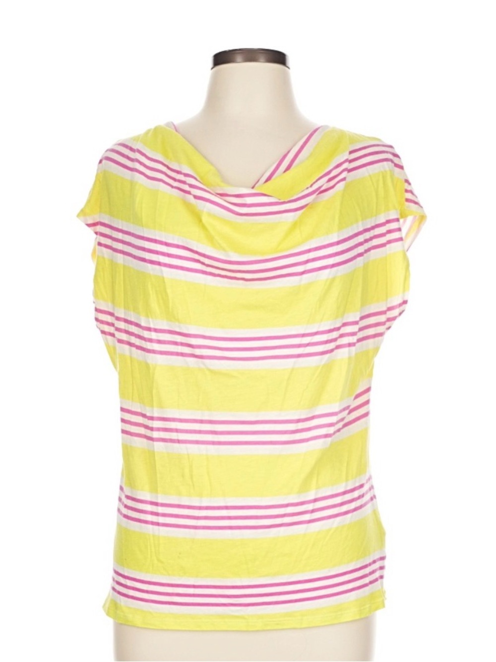 Splendid Yellow and Pink Striped Cowl Neck Short Sleeve Top